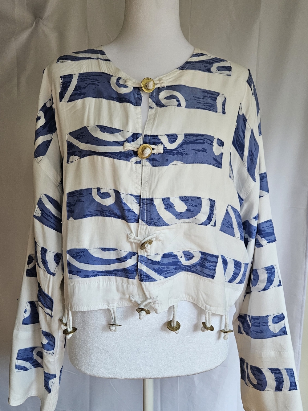 Nativewear Designs Vintage Crop Jacket L Rayon Blue White Avant Garde Boho - Picture 2 of 14